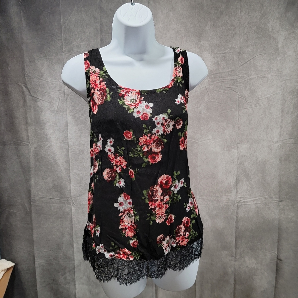 Black Tank with Flowers